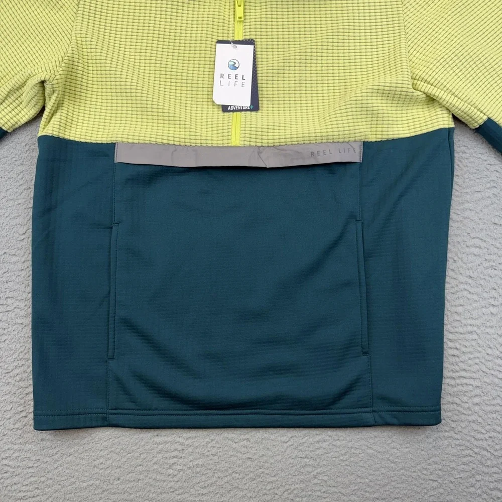 Reel Life Pullover Mens Medium Green Sunny Lime Grid Fleece‎ Quarter Zip Top